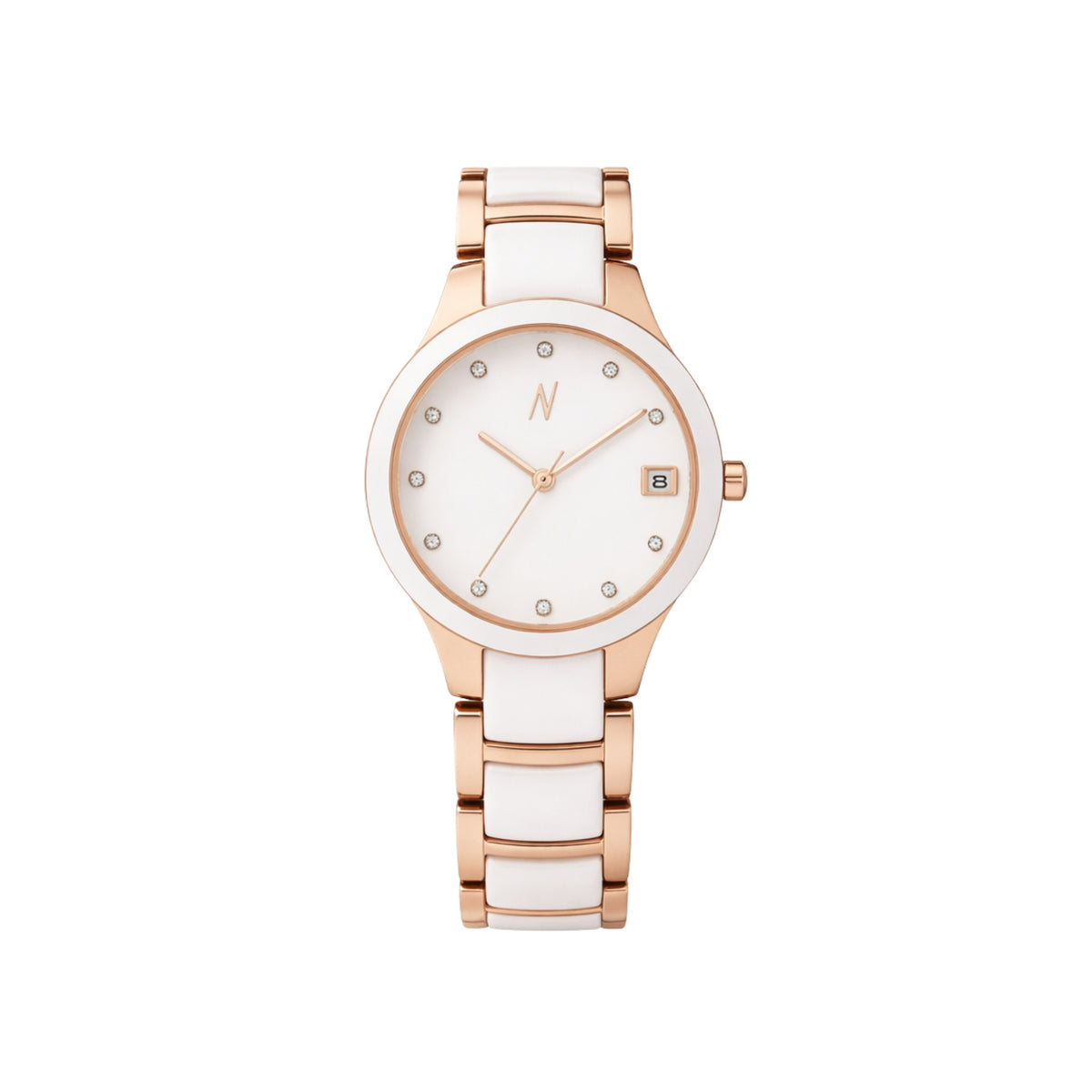Petite Link Butterscotch Quartz Ceramic Women's watch with rose gold dial and white ceramic band