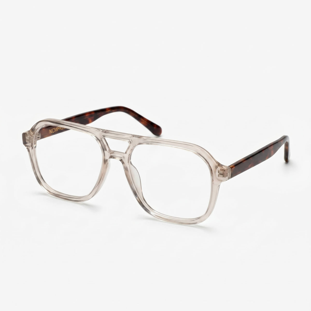 AXIS 03 eyeglasses flat top 53MM frame in smoke oak color front perspective over white background