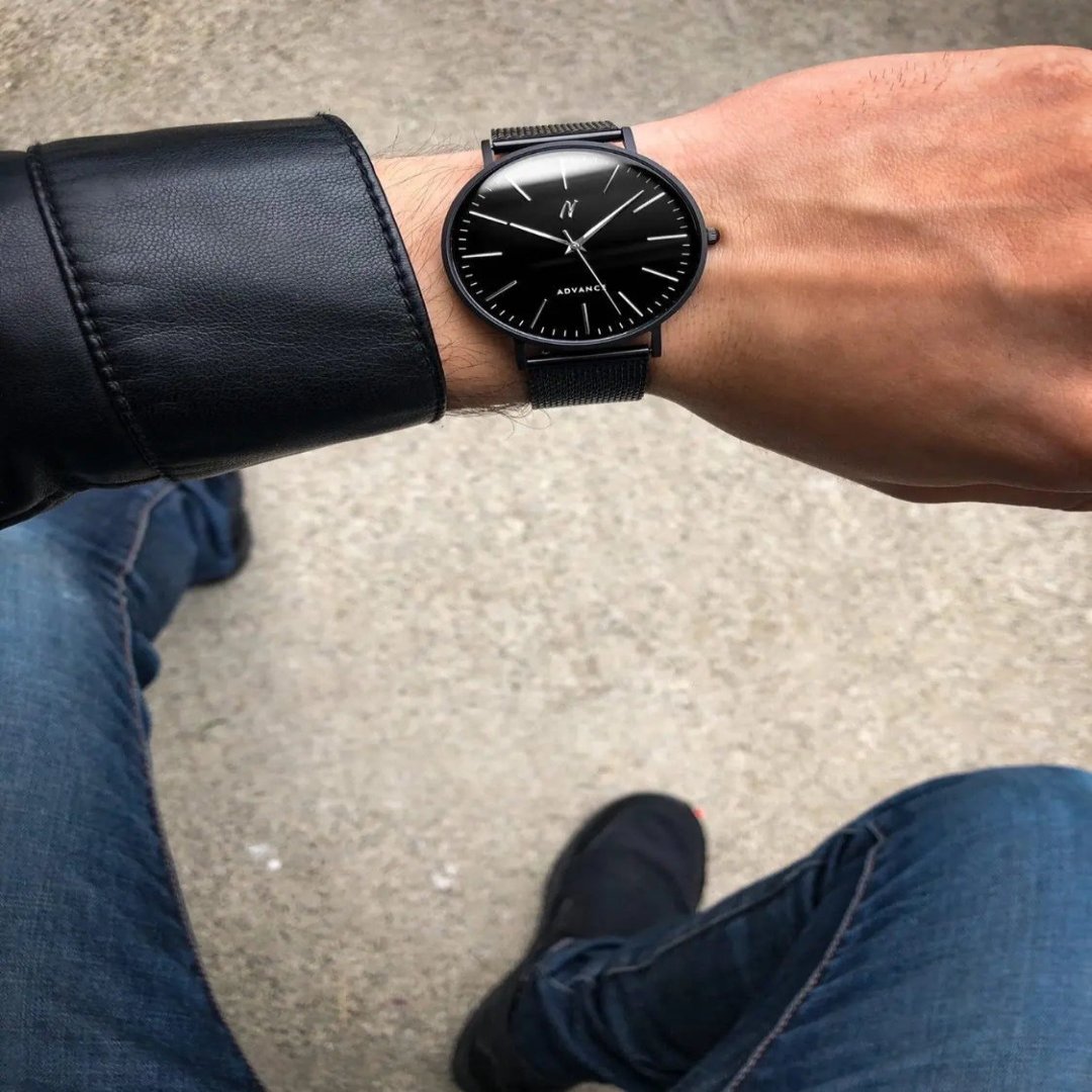 advance black sands 40MM Mens Mesh Watch In Black
