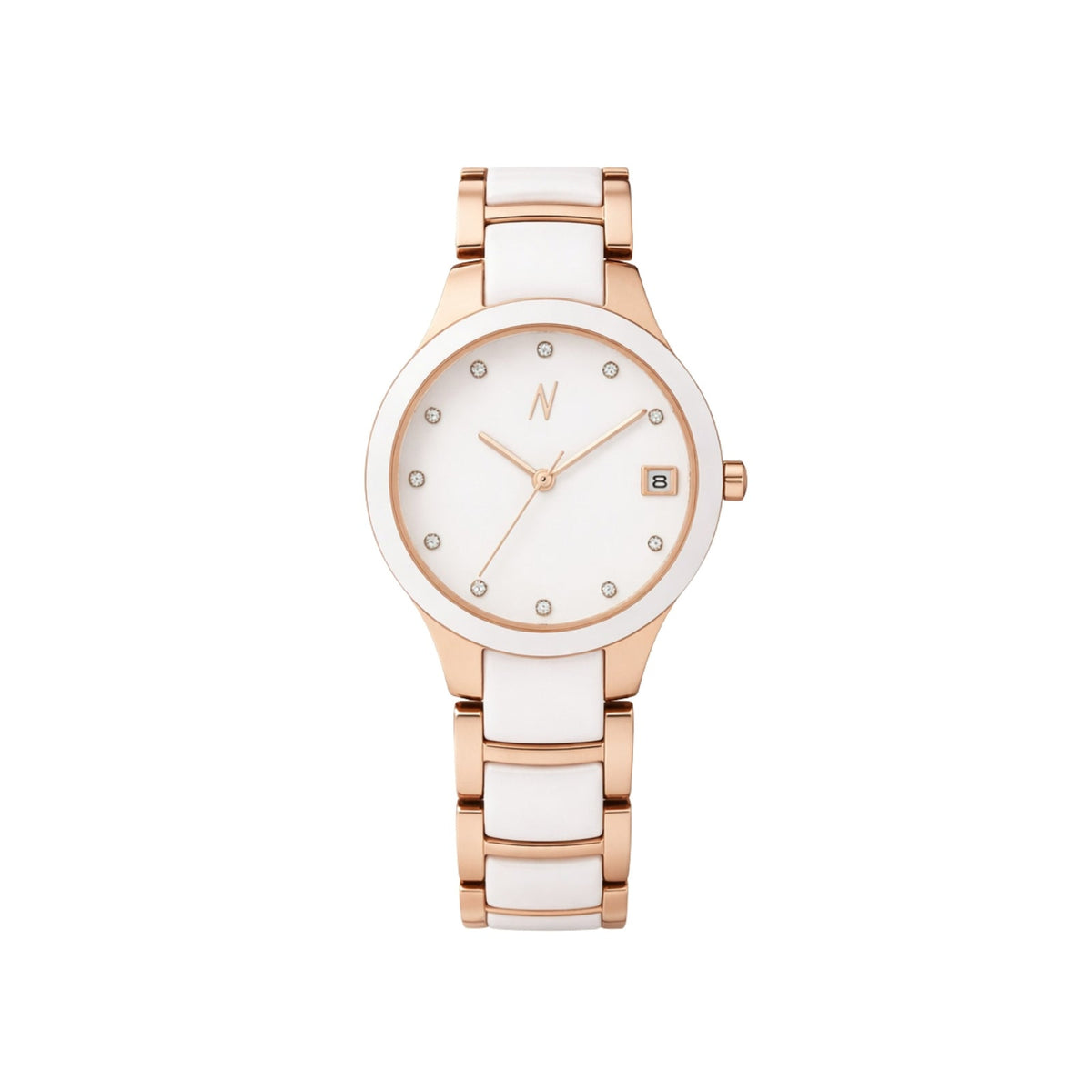 Petite Link Butterscotch Quartz Ceramic Women's watch with rose gold dial and white ceramic band