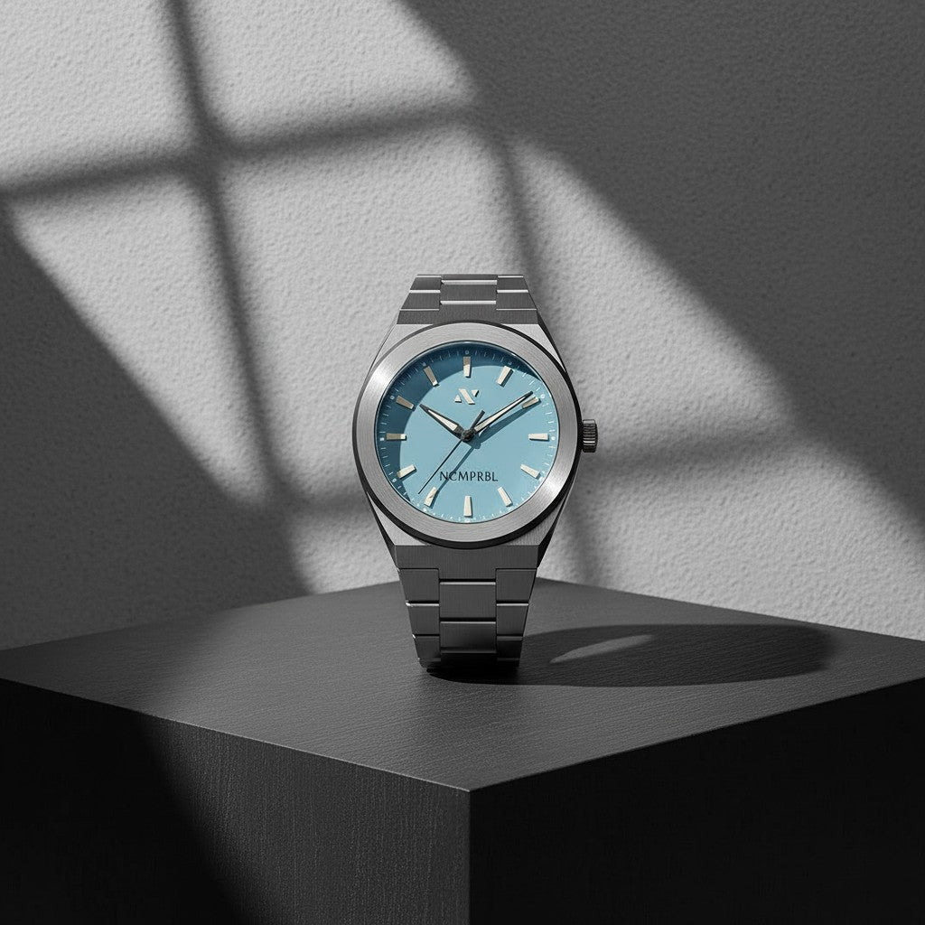 NCMPRBL collection display of eyewear and unisex timepieces