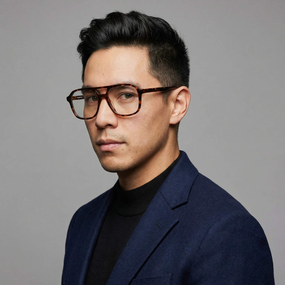 Side profile of AXIS 02 Espresso Flat Top 53MM espresso marble eyeglasses with Try with Mirra virtual option