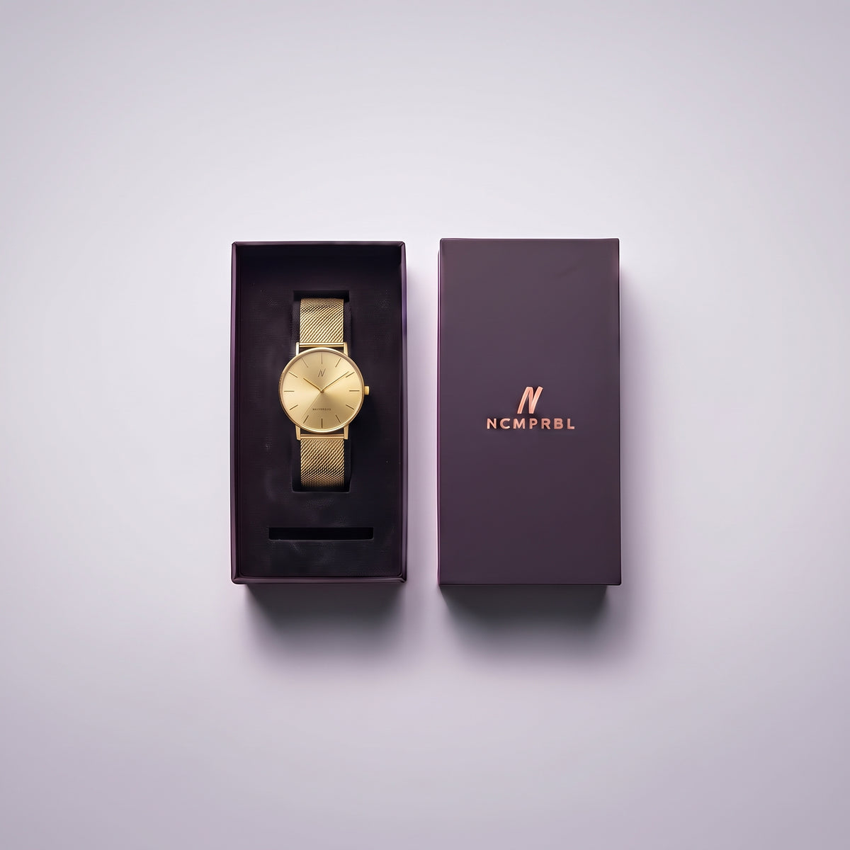 NCMPRBL Advance Champagne Gold 36MM watch in its presentation box