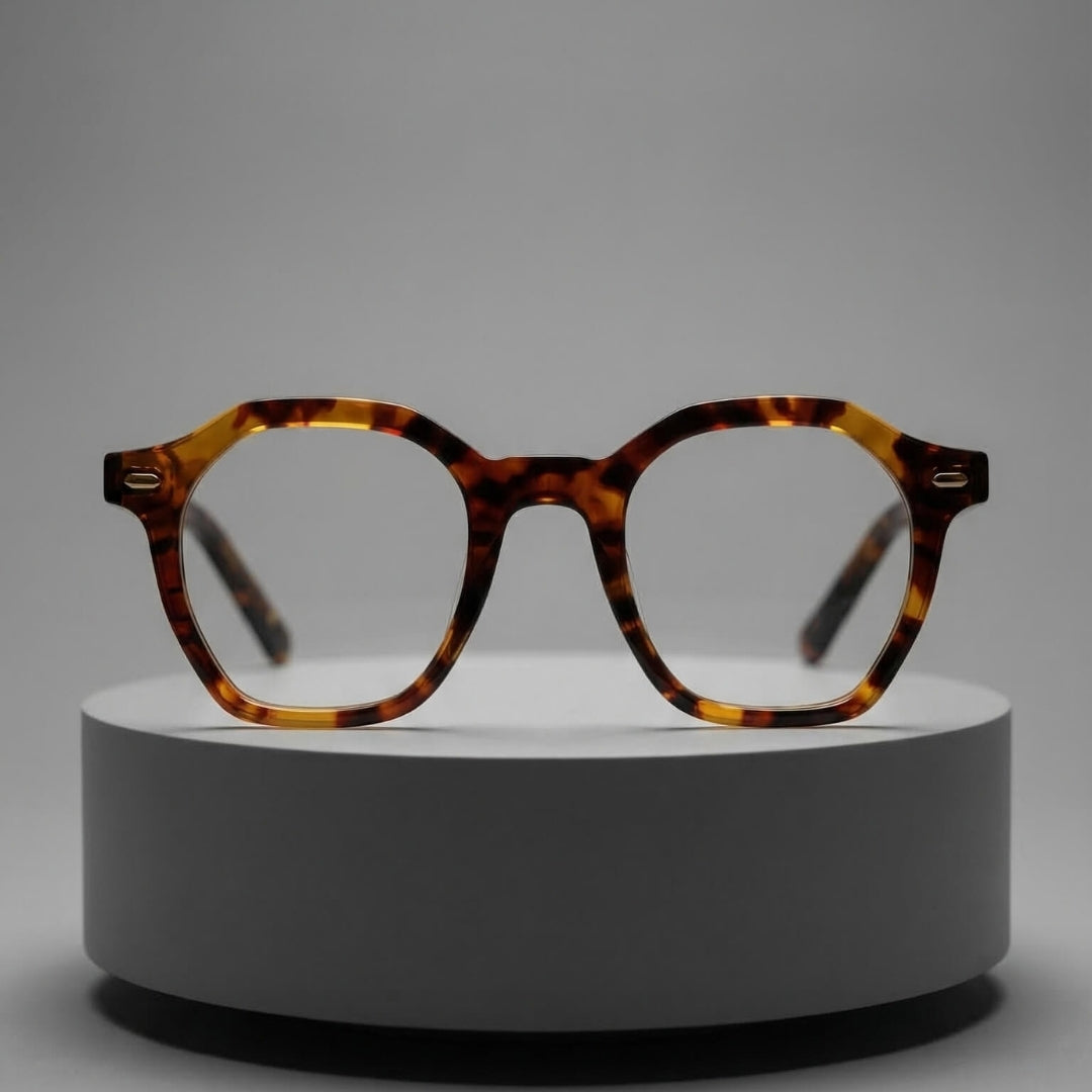 Dusk 46mm Geometric Eyeglasses Brown Tortoise front view acetate frame