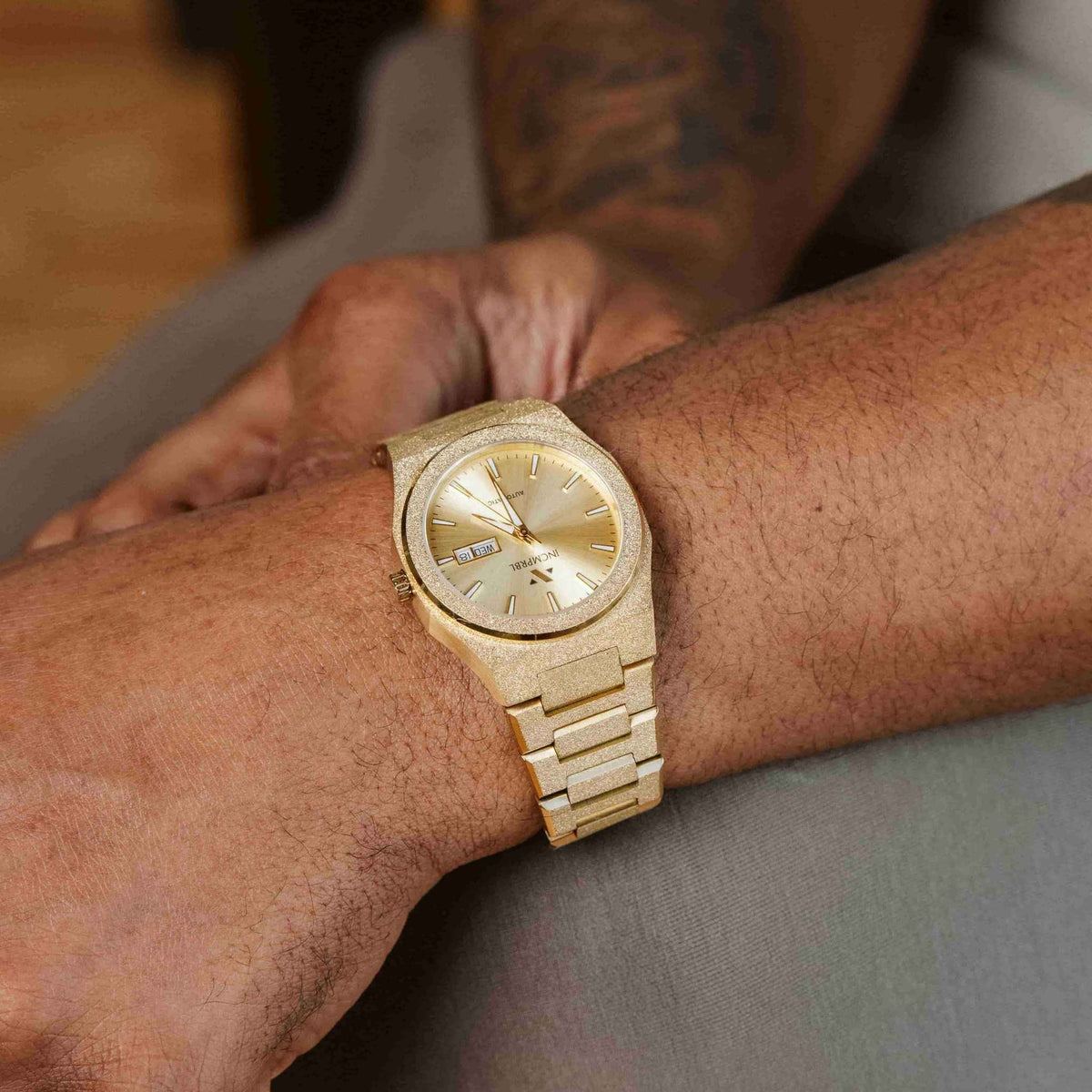 NCMPRBL Ascend Givré 40MM frosted champagne gold automatic watch on the wrist