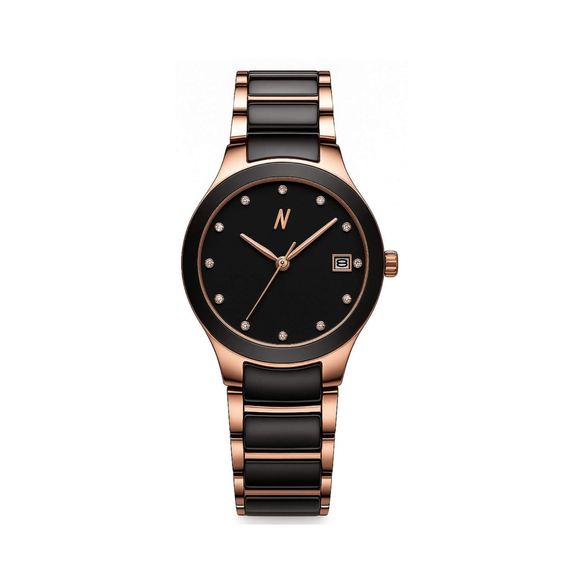 NCMPRBL Petite Link Miracle 34mm watch front view on white background