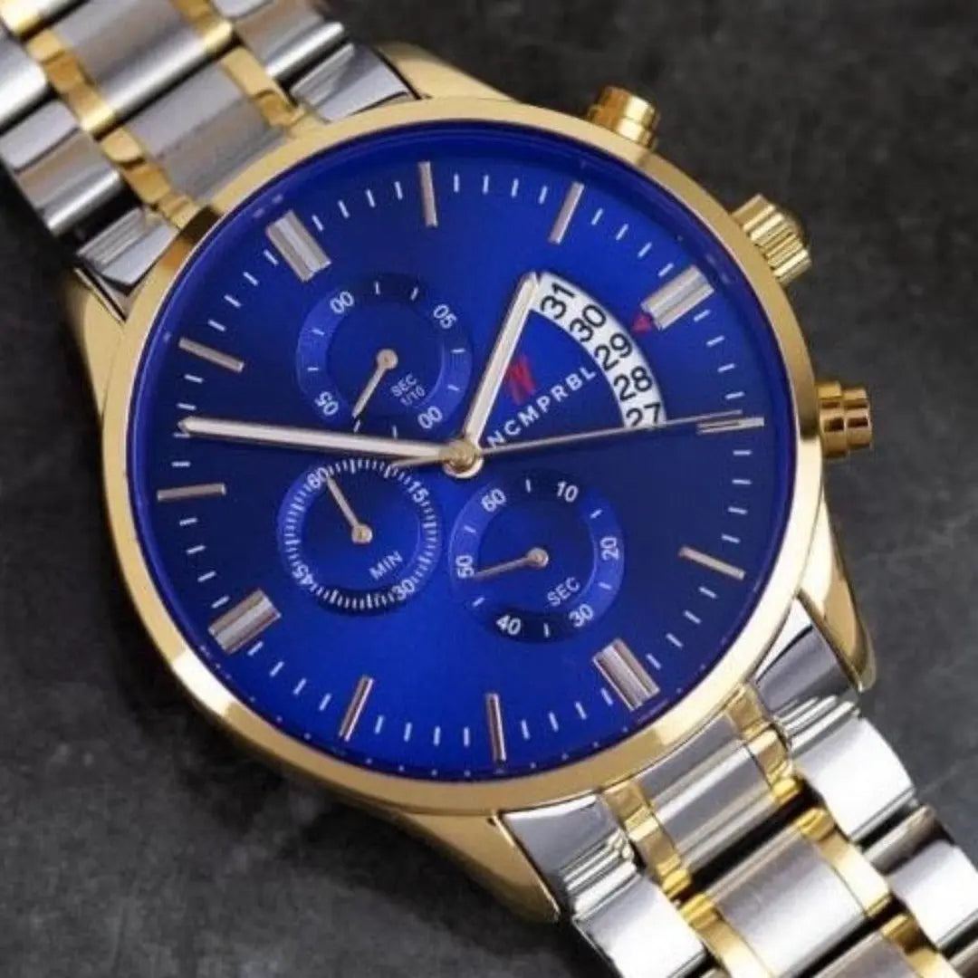Chronograph Fab Five 43MM mens watch blue dial silver gold finish with NCMPRBL virtual try-on