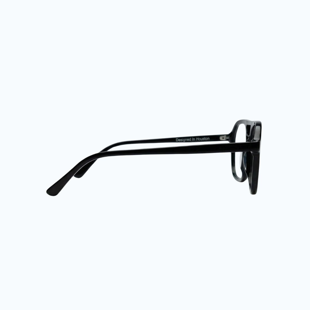Axis Onyx Flat Top 53mm Black eyeglasses with designed in houston on inner frame temple leg