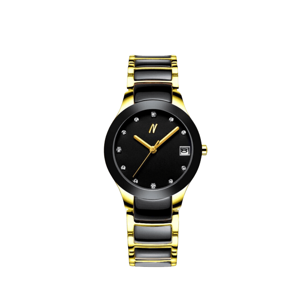 NCMPRBL Petite Link Queen 34mm black and gold ceramic women's watch